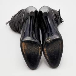 Pre Owned Gucci Black Pleated Leather Bow Ankle Boots Size 41