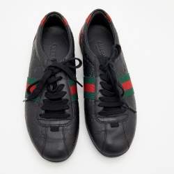 مملوكة مسبقًا Gucci Black Guccissima Leather Web Low Top Sneakers Size 37