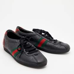 مملوكة مسبقًا Gucci Black Guccissima Leather Web Low Top Sneakers Size 37