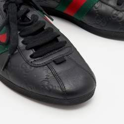 مملوكة مسبقًا Gucci Black Guccissima Leather Web Low Top Sneakers Size 37