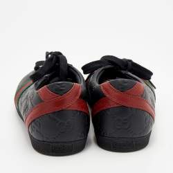 مملوكة مسبقًا Gucci Black Guccissima Leather Web Low Top Sneakers Size 37