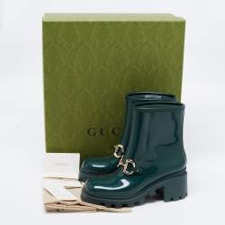 Pre Owned Gucci Green Rubber Horsebit Ankle Boots Size 35
