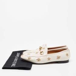 مملوكة مسبقًا Gucci White Bee & Star Embroidered Leather Jordaan Loafers Size 38.5