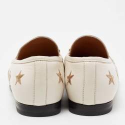 مملوكة مسبقًا Gucci White Bee & Star Embroidered Leather Jordaan Loafers Size 38.5
