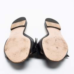 Pre Owned Gucci Black Leather Ivory Embellished Bee Flat Sandals Size 38