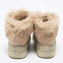 Gucci Off White Guccissima Leather And Cada Fur Trim High Top Sneakers Size 37