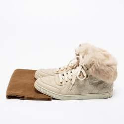 Gucci Off White Guccissima Leather And Cada Fur Trim High Top Sneakers Size 37