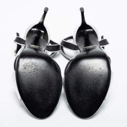 Pre Owned Gucci Metallic Silver Leather Criss Cross Ankle Strap Sandals Size 39