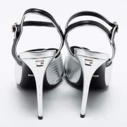 Pre Owned Gucci Metallic Silver Leather Criss Cross Ankle Strap Sandals Size 39