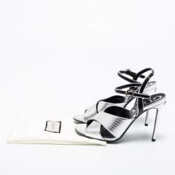 Pre Owned Gucci Metallic Silver Leather Criss Cross Ankle Strap Sandals Size 39