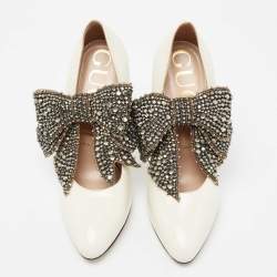 Pre Owned Gucci Off White Patent Leather Elaisa Bow Pumps Size 38