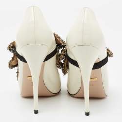 Pre Owned Gucci Off White Patent Leather Elaisa Bow Pumps Size 38