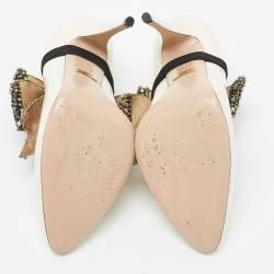 Pre Owned Gucci Off White Patent Leather Elaisa Bow Pumps Size 38