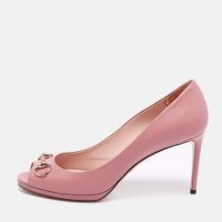 Gucci Pink Leather Horsebit Peep Toe Pumps Size 41