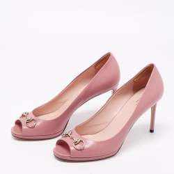 Gucci Pink Leather Horsebit Peep Toe Pumps Size 41