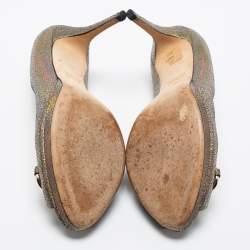 Pre Owned Gucci Metallic Holographic Crackle Leather New Hollywood Horsebit Peep Toe Pumps Size 39.5