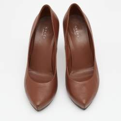 Pre Owned Gucci Brown Leather Pointed Toe Platform Pumps Size 39