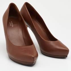 Pre Owned Gucci Brown Leather Pointed Toe Platform Pumps Size 39