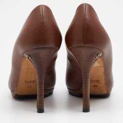 Pre Owned Gucci Brown Leather Pointed Toe Platform Pumps Size 39