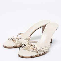 Pre Owned صندل سلايد غوتشي جلد كريمي سيور جي جي متشابك مقاس 37.5