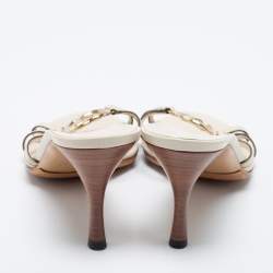 Pre Owned صندل سلايد غوتشي جلد كر يمي سيور جي جي متشابك مقاس 37.5