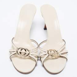 Pre Owned صندل سلايد غوتشي جلد كريمي سيور جي جي متشابك مقاس 37.5