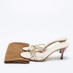 Pre Owned صندل سلايد غوتشي جلد كريمي سيور جي جي متشابك مقاس 37.5