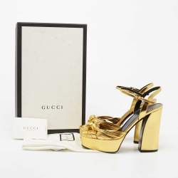 Pre Owned Gucci Gold Leather Allie Platform Sandals Size 37