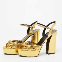Pre Owned Gucci Gold Leather Allie Platform Sandals Size 37