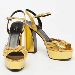 Pre Owned Gucci Gold Leather Allie Platform Sandals Size 37