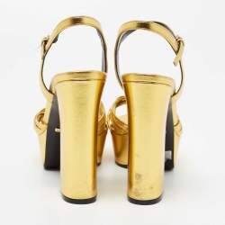 Pre Owned Gucci Gold Leather Allie Platform Sandals Size 37