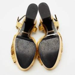 Pre Owned Gucci Gold Leather Allie Platform Sandals Size 37