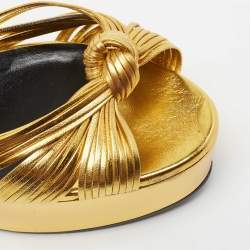 Pre Owned Gucci Gold Leather Allie Platform Sandals Size 37