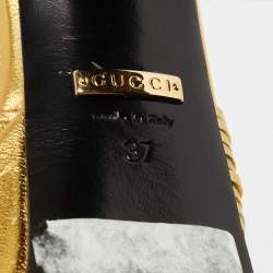 Pre Owned Gucci Gold Leather Allie Platform Sandals Size 37