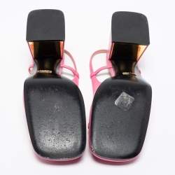 Pre Owned صندل غوتشي جلد وردي كعب مربع سميك فتحة كعب شعار هورسبيت مقاس 38.5