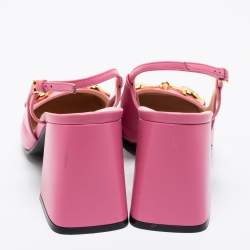 Pre Owned صندل غوتشي جلد وردي كعب مربع سميك فتحة كعب شعار هورسبيت مقاس 38.5