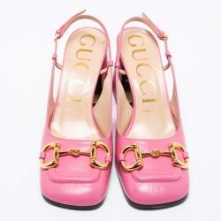 Pre Owned صندل غوتشي جلد ور دي كعب مربع سميك فتحة كعب شعار هورسبيت مقاس 38.5