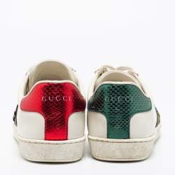 Pre Owned حذاء رياضى غوتشى أيس باينابل وليدى ييرد مطزر جلد أبيض مقاس 38