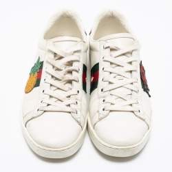 Pre Owned حذاء رياضى غوتشى أيس باينابل وليدى ييرد مطزر جلد أبيض مقاس 38