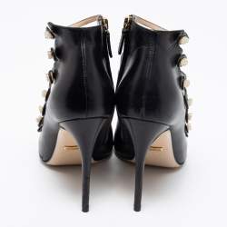 Pre Owned صندل غوتشي "انيتا" جلد أسود  سحاب و مقدمة مفتوحة مقاس 37