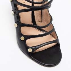 Pre Owned صندل غوتشي "انيتا" جلد أسود  سحاب و مقدمة مفتوحة مقاس 37