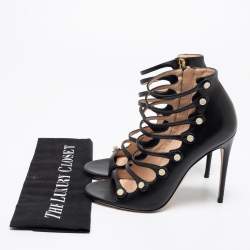 Pre Owned صندل غوتشي "انيتا" جلد أسود  سحاب و مقدمة مفتوحة مقاس 37