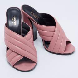 مملوكة مسبقًا Gucci Pink Leather Crossover Block Heel Mules Size 37.5