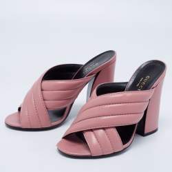 مملوكة مسبقًا Gucci Pink Leather Crossover Block Heel Mules Size 37.5