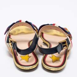 Gucci Red/Navy Blue Leather and Canvas Web Flat Slingback Sandals Size 37.5