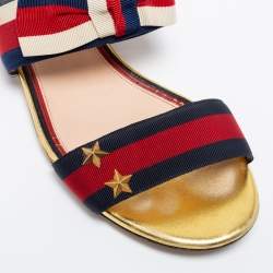 Gucci Red/Navy Blue Leather and Canvas Web Flat Slingback Sandals Size 37.5