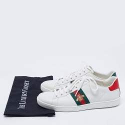Pre Owned Gucci White Leather Ace Web Bee Low Top Lace Up Sneakers Size 39.5