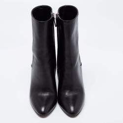 Pre Owned Gucci Black Leather Pointed Toe Ankle Boots Size 36.5