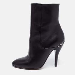 Pre Owned Gucci Black Leather Pointed Toe Ankle Boots Size 36.5