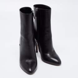 Pre Owned Gucci Black Leather Pointed Toe Ankle Boots Size 36.5